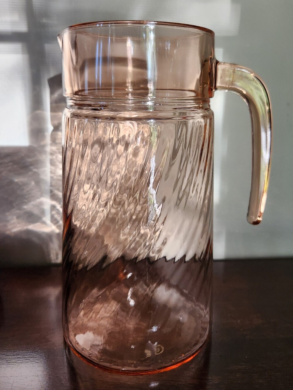 Vintage Arcoroc France Rosaline Pink Swirl Pitcher 8.5" Tall
